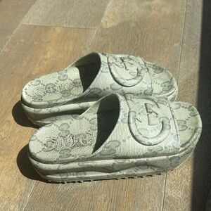 Gucci Gray Monogram Platform Slides